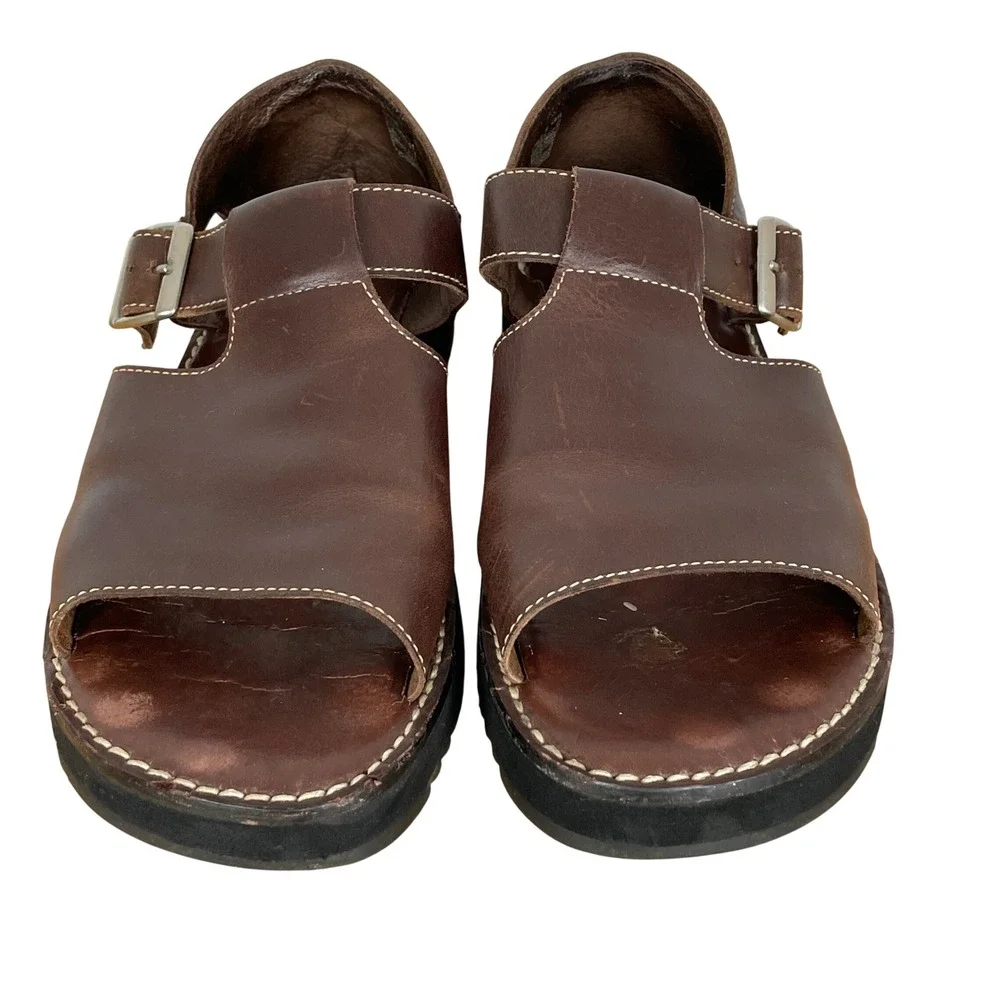 VTG Simple Brown Leather Fisherman Sandals Mens 11 Earthy Rugged Comfort Outdoor